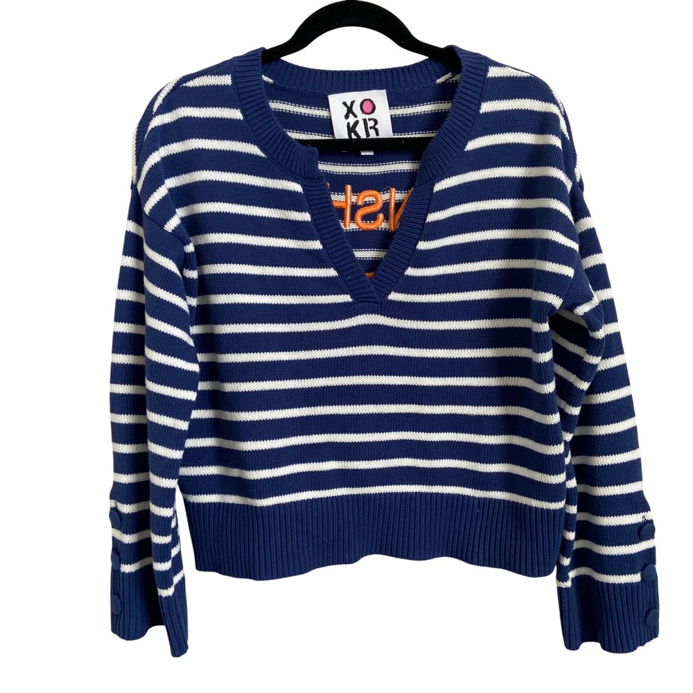 Kerri Rosenthal Blue White Striped Sunshine Is A Frame Of Mind‎ Sweater M